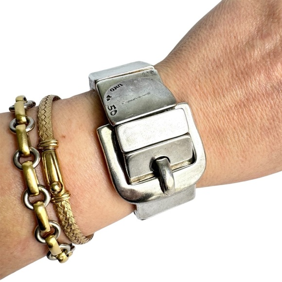 UNO de 50 Bracelet Sterling Silver Plated Belt Buckle Link Stretch Bracelet 6.75